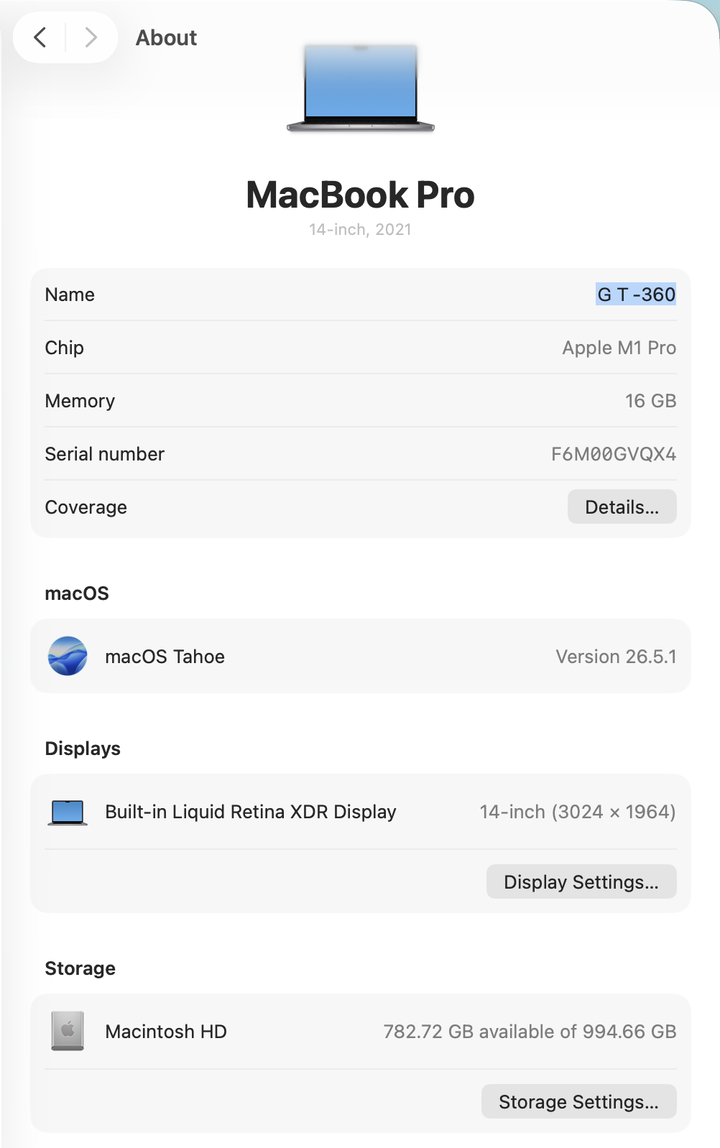 高階客製版 MacBook Pro 14 M1 Pro /16GPU/1TB 很新很乾淨