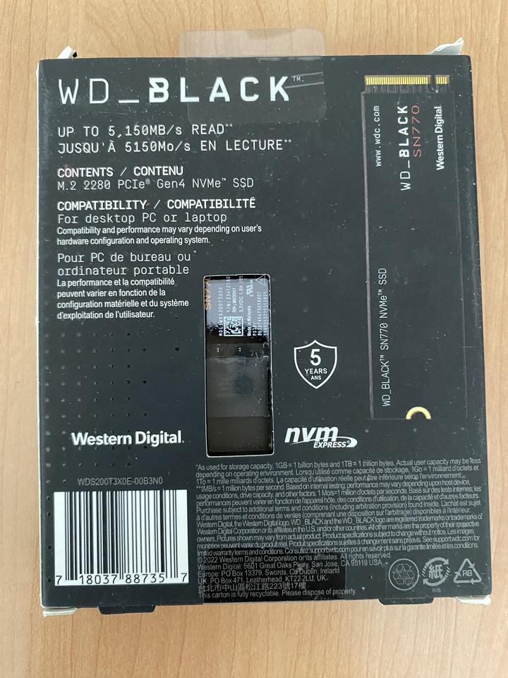 WD黑標 2TB SN770 電競SSD
