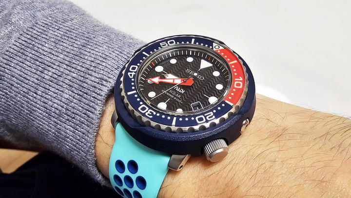 Seiko PROSPEX SNE499P1。200M光動能潛水錶。百事可樂配色。鮪魚罐頭。SNE499J1。SNE499。SNE497