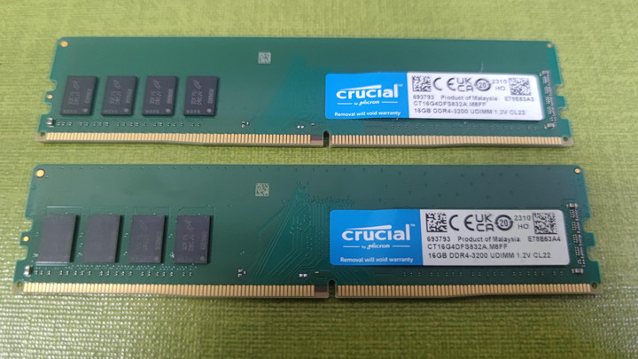 美光 Micron DDR4-3200 16GB組成 32G Kits ( 雙通道16G*2=32G，終身保固 )