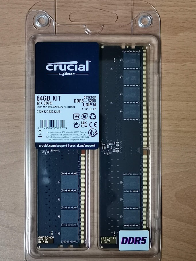 Micron 美光 Crucial DDR5 5200 32Gx2 (64G) 桌上型記憶體 (全新未拆)