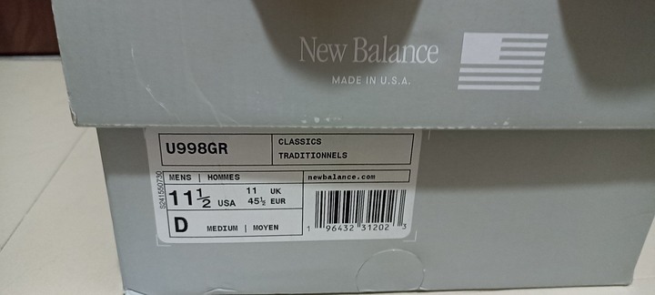 全新 New balance 998 size us-11.5