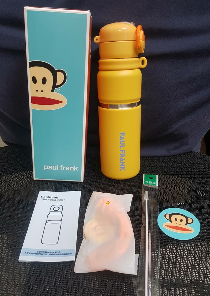 全新 Paul Frank 大嘴猴真空保溫瓶540ml 吸管杯子 不鏽鋼保溫杯 高顏值 外帶水瓶 運動水杯