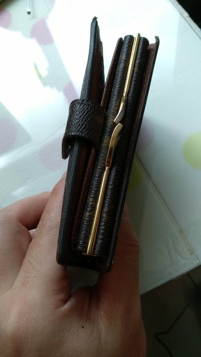 LV 原花 釦式 珠釦 零錢袋 對折 零錢袋 法式 中夾 皮夾