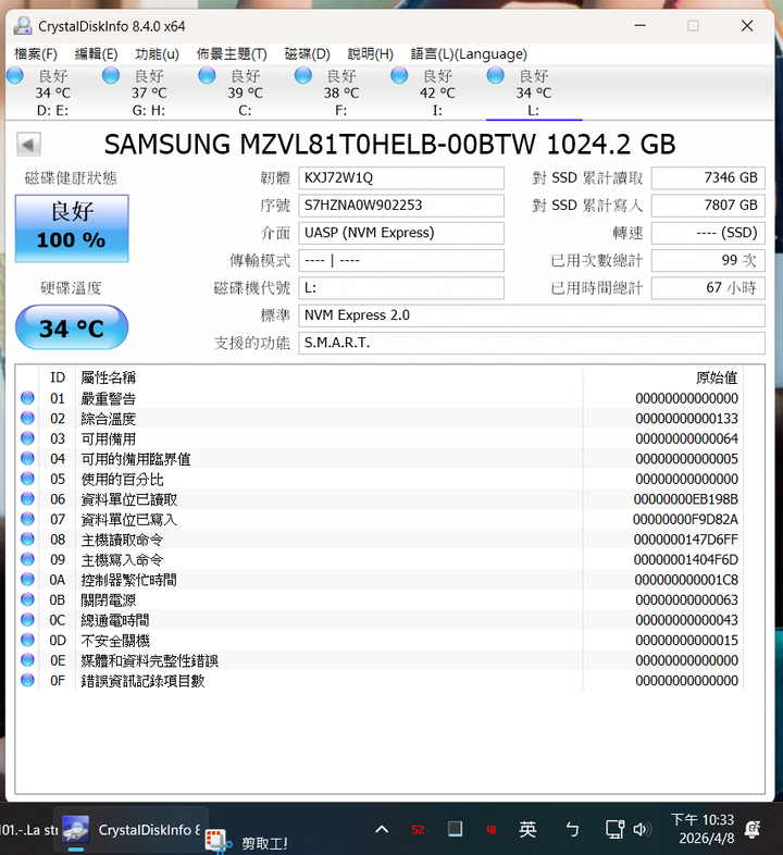 近全新(100%健康度)三星PM9C1 1T M.2 PCIe NVMe Gen4*4 TLC SSD 固態硬碟 威剛 美光可