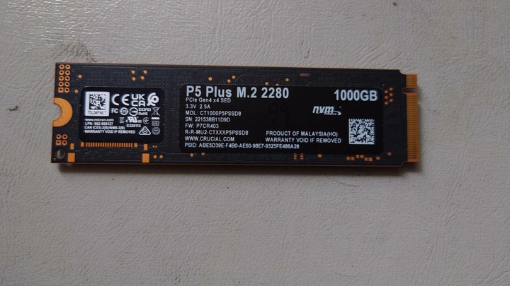 保2027(100%健康度)超新公司貨 Micron 美光P5 Plus 1T M.2 PCIe Gen4*4 SSD TLC 固態硬碟 威剛 三星可
