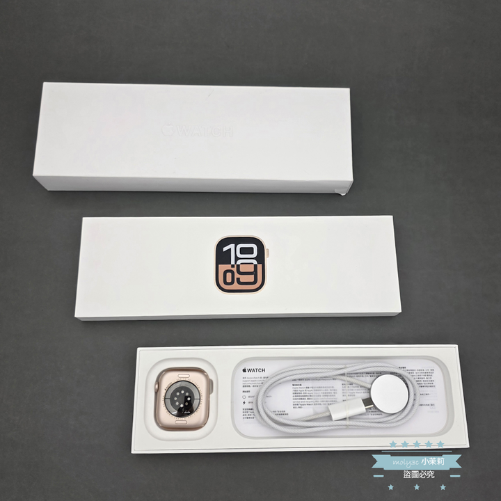 【高雄現貨】電97% Apple Watch S10 GPS 42mm 玫瑰金鋁金屬 運動錶帶
