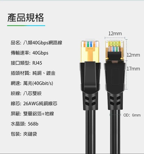 全新 CableCreation 八類網路線 40Gbps 八芯雙絞 CAT8 RJ45 10公尺 10米 10M (CL0322)