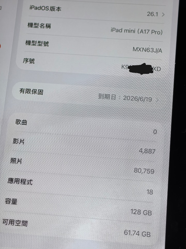 Ipad mini A17pro 128G Wifi 太空灰