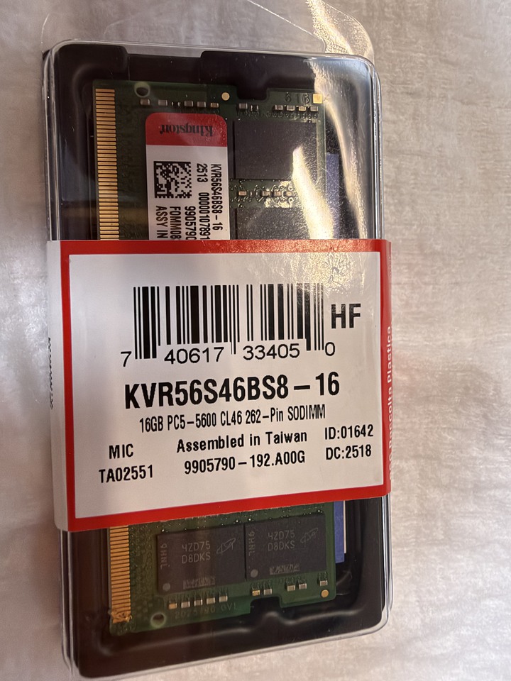 金士頓 DDR5 5600 16GB 筆記型記憶體(KVR56S46BS8-16) *2