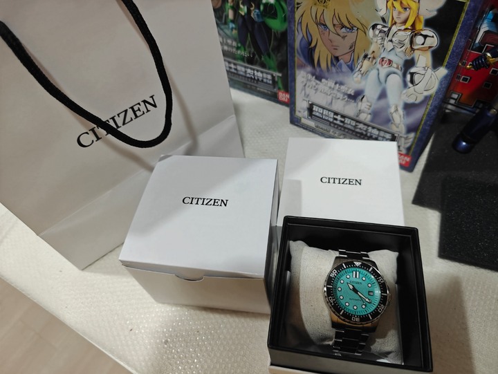 全新保固三年2026/8/21旗艦店購買盒卡齊全的CITIZEN 星辰 街頭滑板系列自動機械錶，蒂芬尼藍（湖水藍）撞色面盤歡迎面交