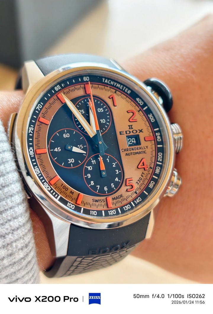 外觀超極新盒卡都在台灣著名鐘錶行購買的EDOX Chronorally BMW M MOTOSPORT 限量 官方計時賽車機械錶/45mm 歡迎面交