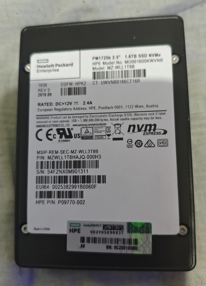 Samsung PM1725B 1.6TB U2 NVME SSD/HPE