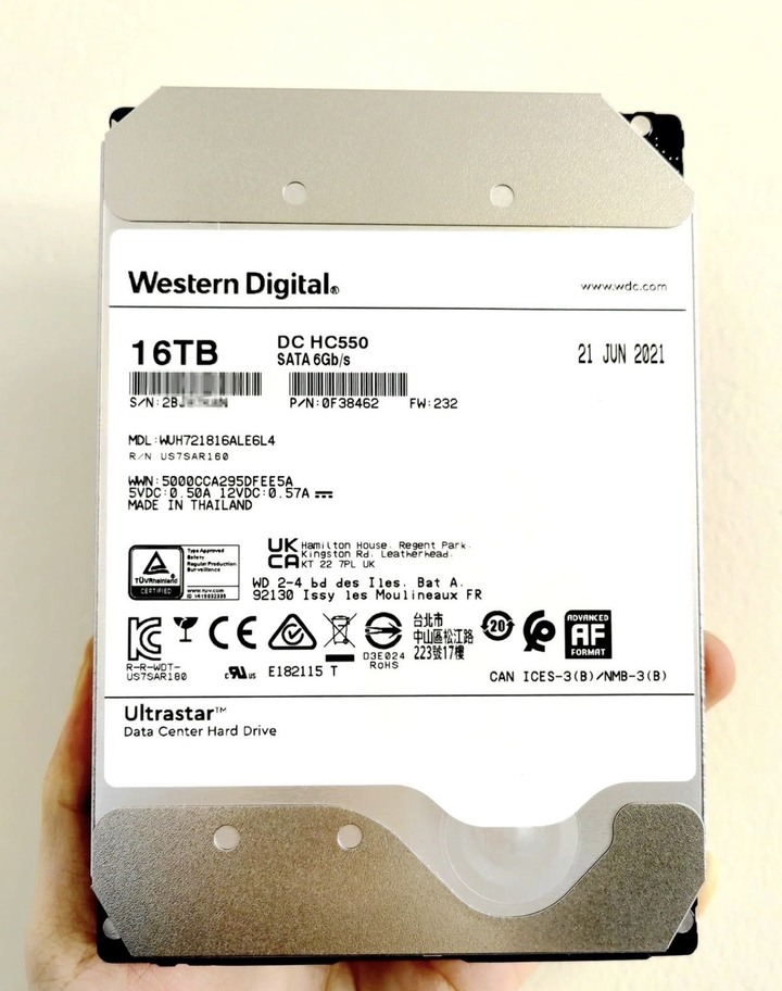 【出售】WD Ultrastar DC HC550 16TB 企業級硬碟 (SATA)