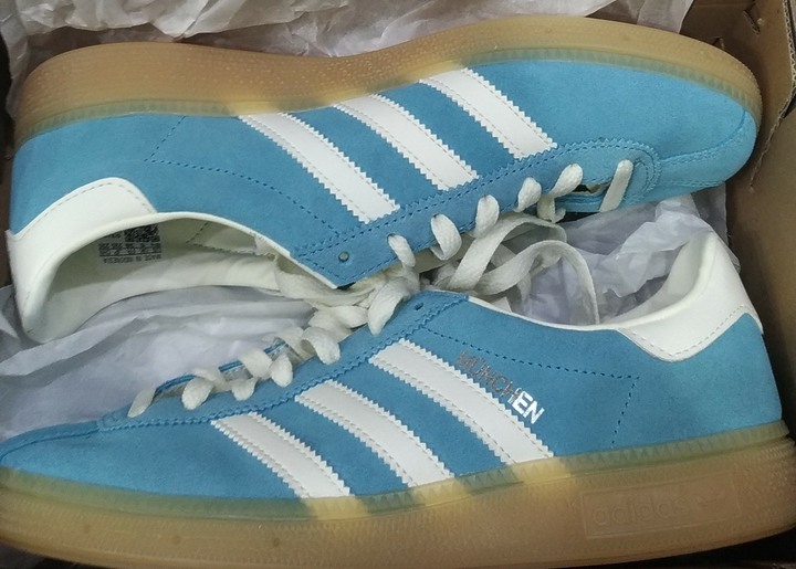 Adidas 愛迪達 Muenchen W 23.5cm 女鞋 藍 白 膠底 復古 休閒 JS3991