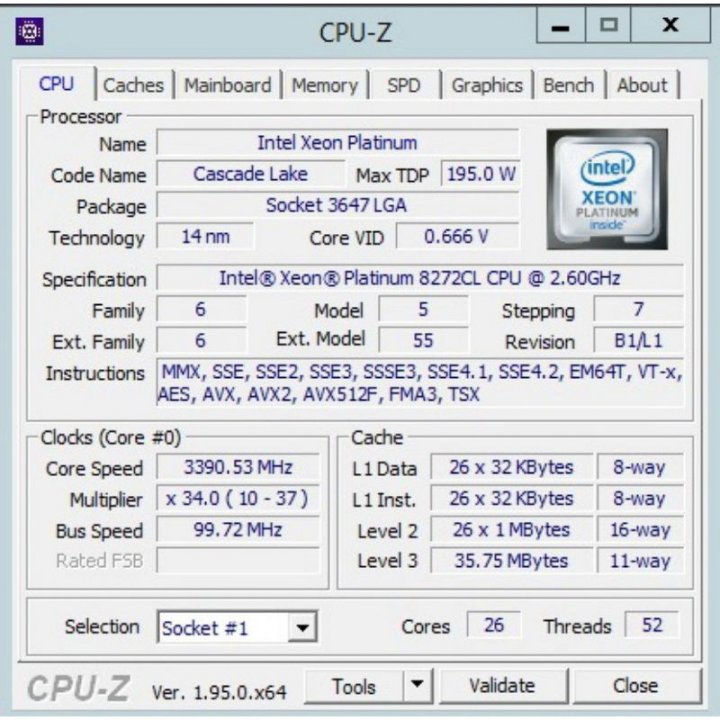 Intel Xeon Platinum (白金級) 8272CL 2.6GHz 正式版伺服器CPU