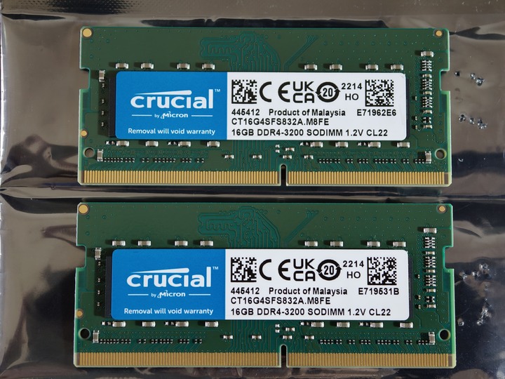 美光筆電用DDR5-4800 32GB*2及DDR4-3200 16GB*2各一對