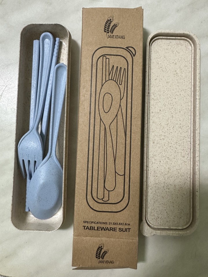 [售] 環保餐具(3入一組)附盒／筷子.湯匙.叉子（全新）