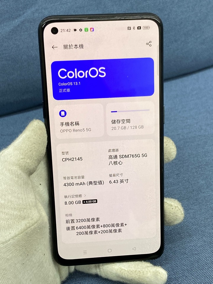外觀不佳 電池普通OPPO Reno5 5G台版 8G+128G 二手5G手機 Reno 5