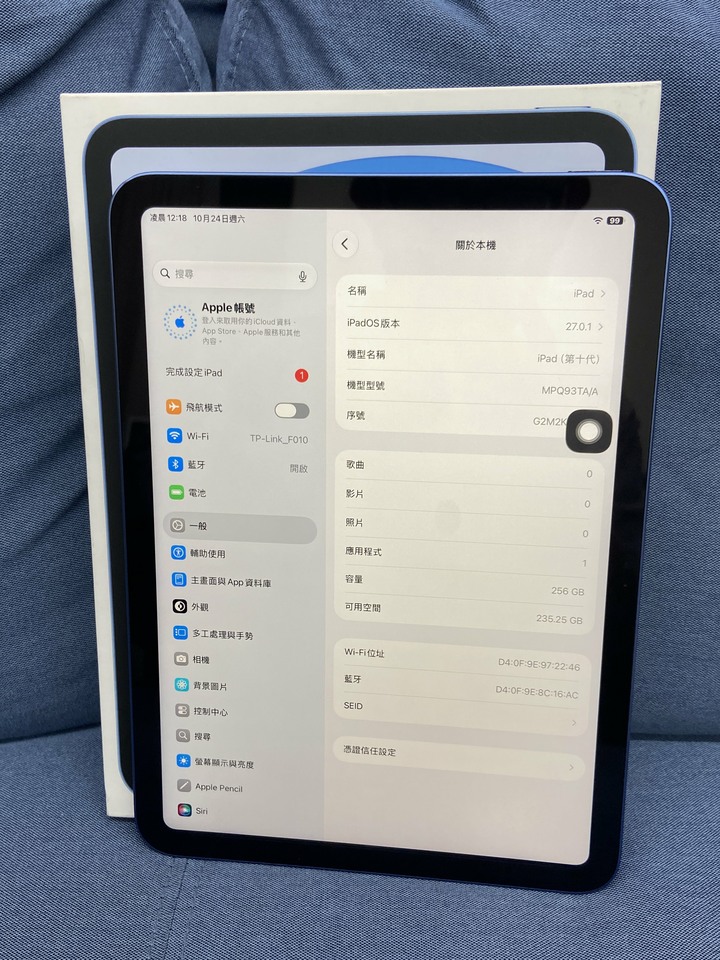 Apple IPad 10 256G 蘋果平板 WIFi版 大螢幕平板 iPad10 藍色 第十代 G2M2K