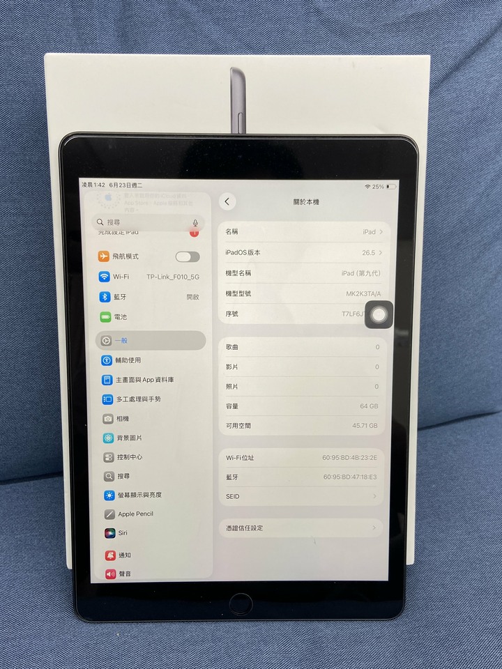 Apple IPad 9 iPad9 64G蘋果平板 2021 10.2吋 黑灰色 92%