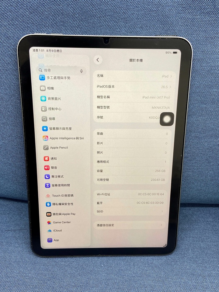 Apple IPad mini 7 256G Mini7 灰色蘋果平板WIFI版 A17 Pro