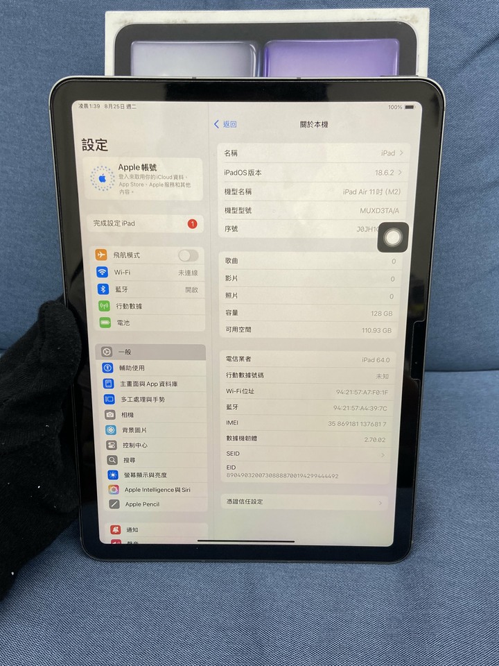 插卡版通話版5G Apple iPad Air 6 128G M2 2024 Air6 11吋蘋果平板 黑色J0JH1
