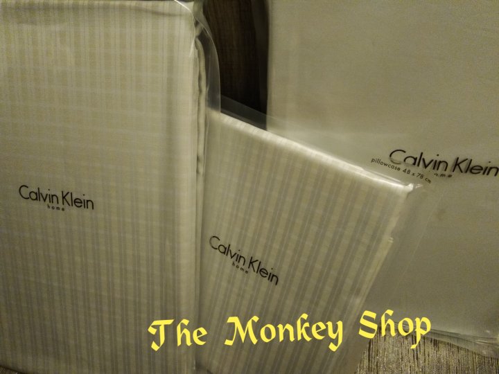 絕對全新正品 Calvin Klein home 雙人 淺綠直條紋床包＋被套＋枕頭套組合