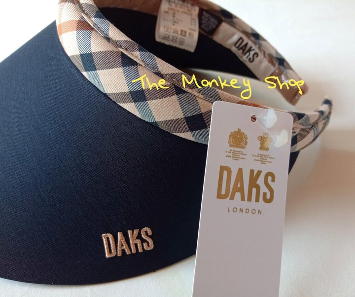 日本製 日本帶回  抗UV 全新正品 DAKS 深藍色拼接經典米色格紋遮陽帽 帽子
