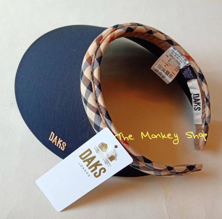 日本製 日本帶回  抗UV 全新正品 DAKS 深藍色拼接經典米色格紋遮陽帽 帽子
