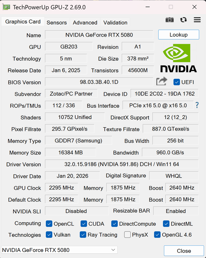 索泰 RTX 5080 SOLID OC WHITE EDITION-16G