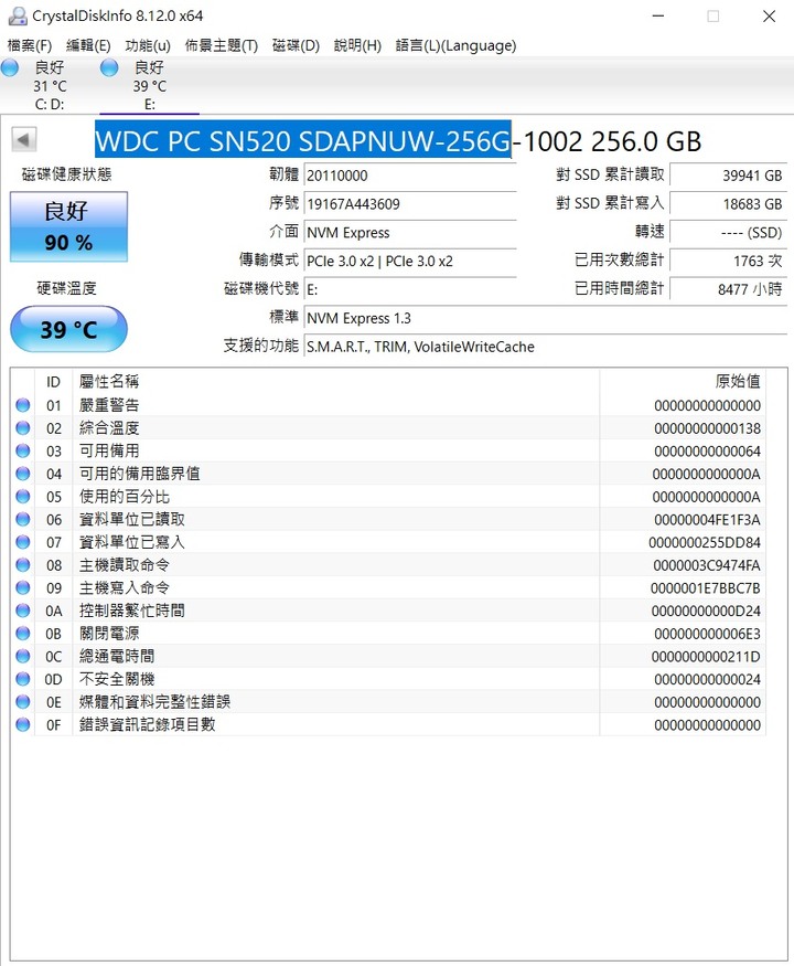 WD SN520-256G SSD NVMe M.2 SDAPNUW