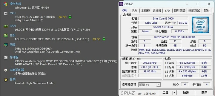 ASUS 華碩 PRIME B250M-A 主機板 i5-7400 CPU
