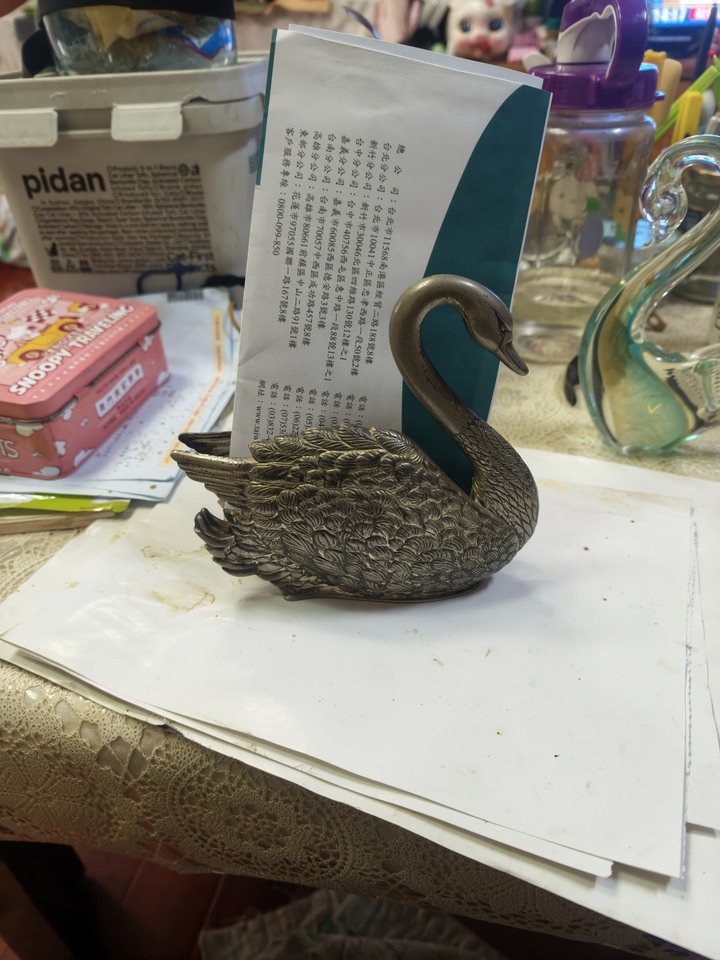 1984年的復古義大利製 鍍銀天鵝擺件 當餐巾架 信紙帳單架 Godinger Silver Art Co 製 made in Italy 內有落款