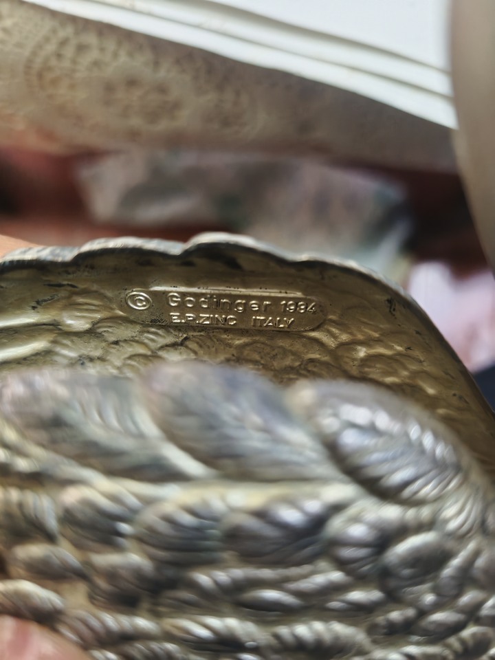 1984年的復古義大利製 鍍銀天鵝擺件 當餐巾架 信紙帳單架 Godinger Silver Art Co 製 made in Italy 內有落款
