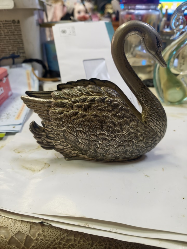 1984年的復古義大利製 鍍銀天鵝擺件 當餐巾架 信紙帳單架 Godinger Silver Art Co 製 made in Italy 內有落款
